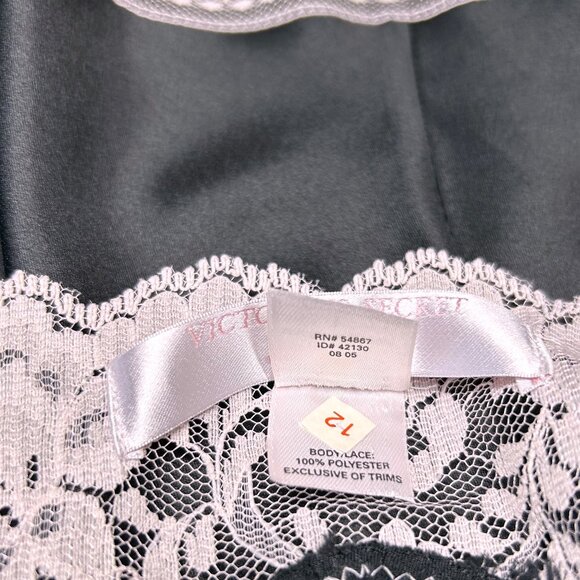 Victoria's Secret Angels Black Satin Pink Lace-Ribbon Slip Dress SZ Large Womens - Picture 11 of 16